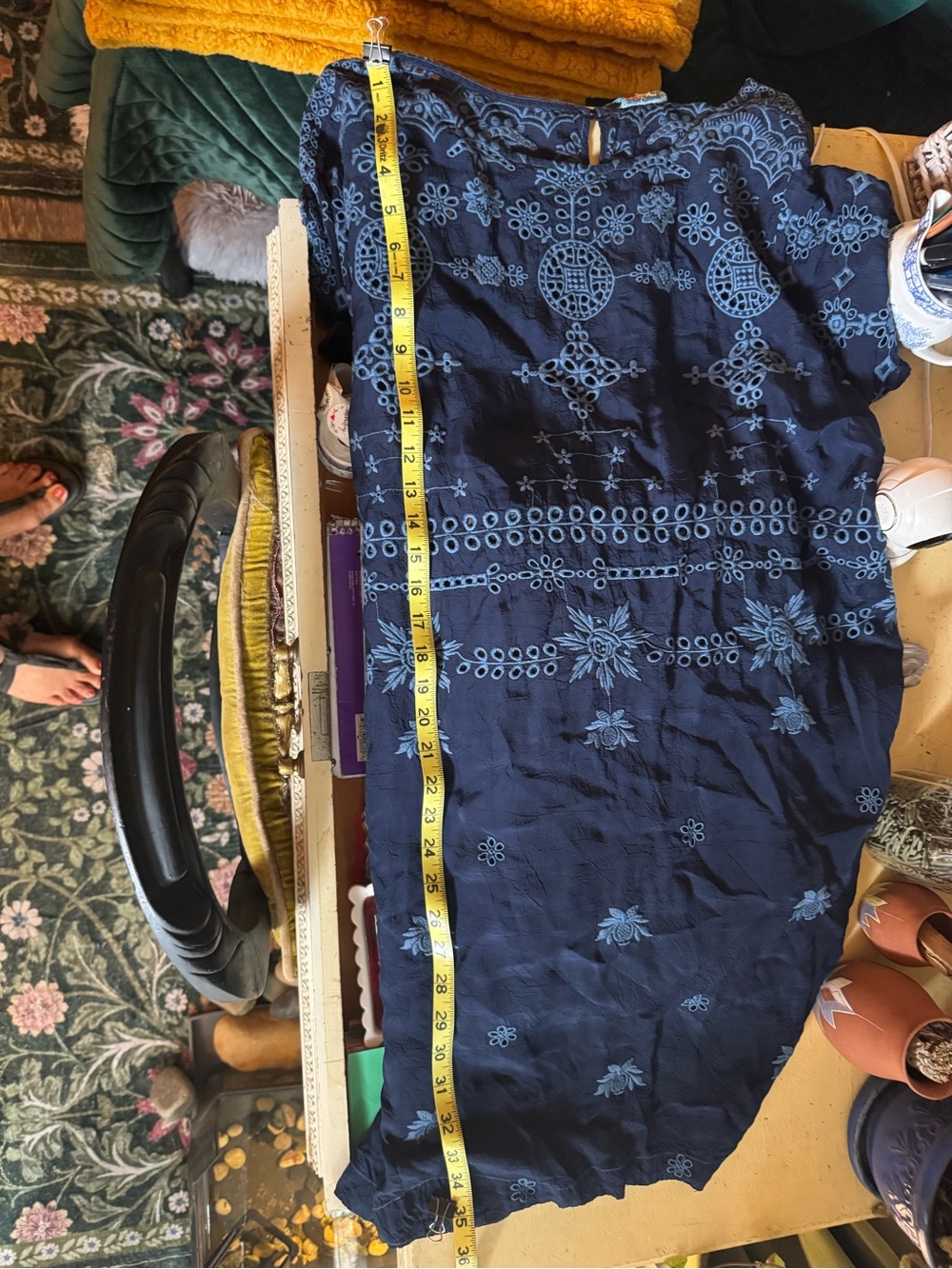 Johnny Was Navy Blue Embroidered Short Sleeve Dress - Picture 8 of 11